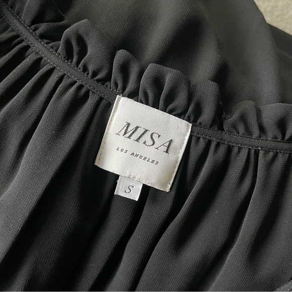 MISA Los Angeles Black Silk Chiffon Tiered Midi Dress Ruffle Grommet S - Picture 7 of 9